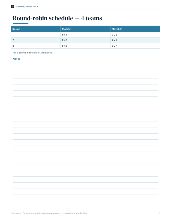 Preview of Printable Round Robin Schedule
